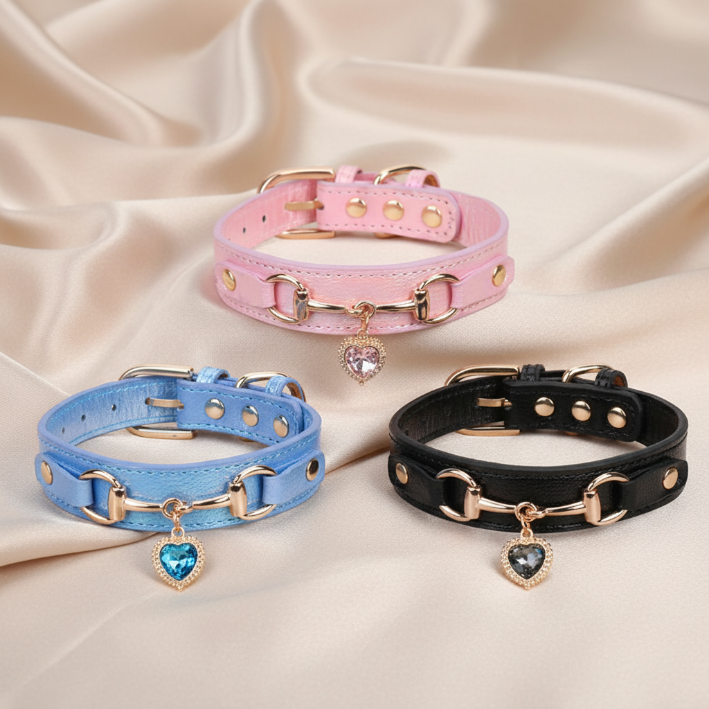 Adjustable PU Leather Pet Collar with Sparkling Rhinestones - Very Soft & Comfy