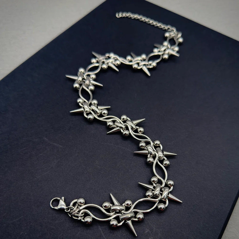 Punk Rock Y2K Piercing Spike Chain Cross Choker & Bracelet Stainless Steel