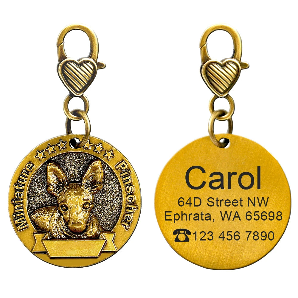 Personalized Dog ID Tag Customizable Copper Coated Various Dog Breeds