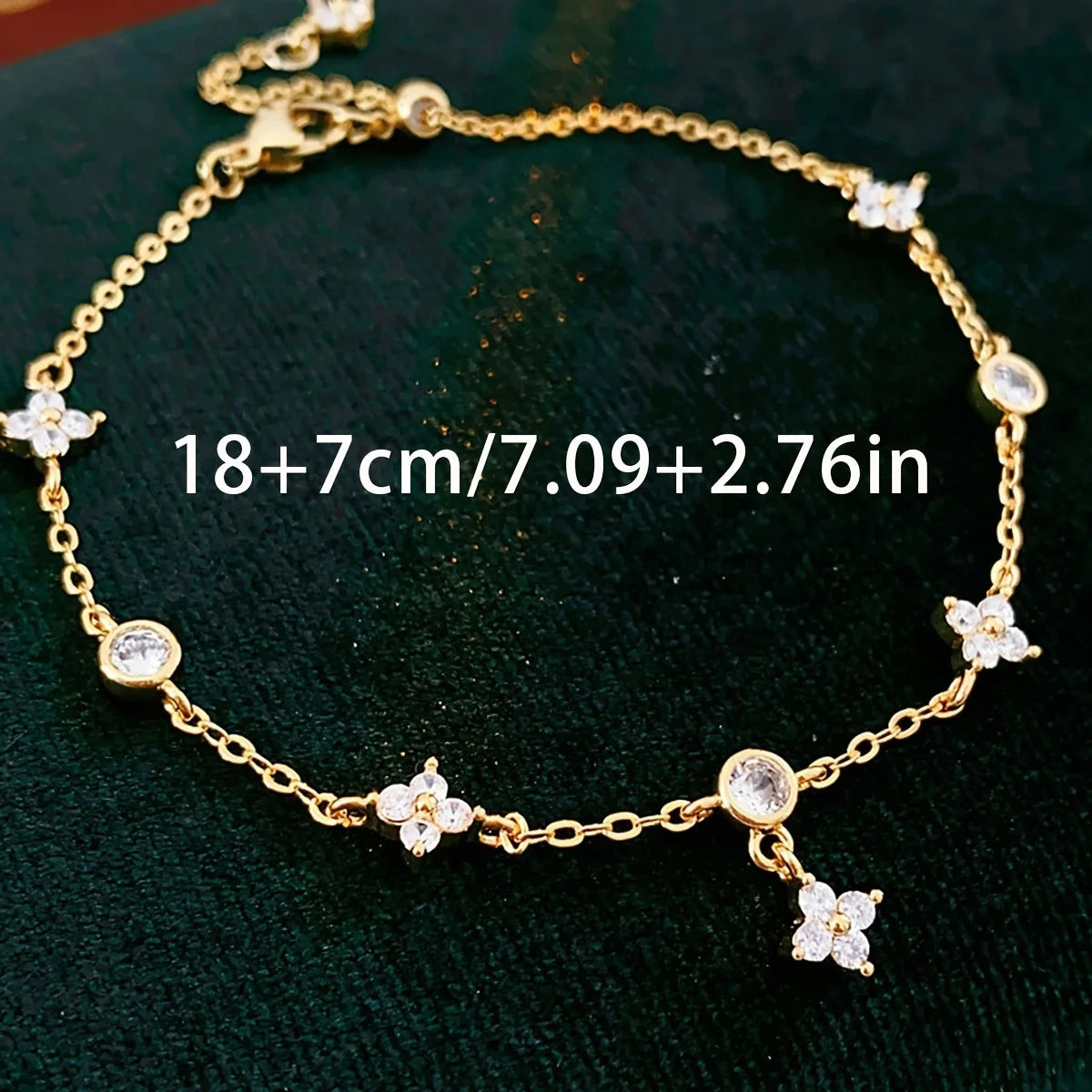 Gold Plated Silver 925 Sterling Silver Zircon Clover Ankle Bracelet
