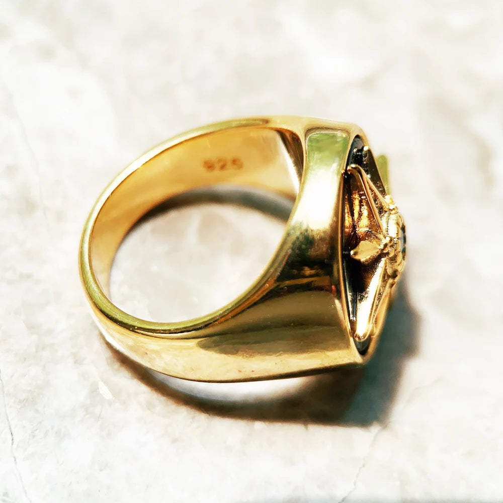 Golden Royalty Star Stamp Ring In 925 Sterling Silver with Zircon Stones