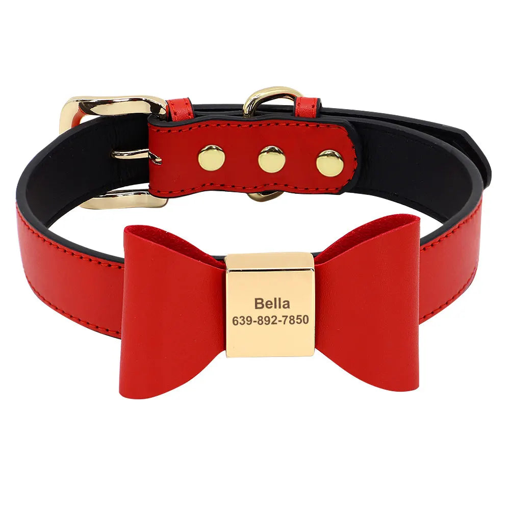 Personalized Dog Name Bow Tie Collar in Soft PU Leather - Very Stylish!