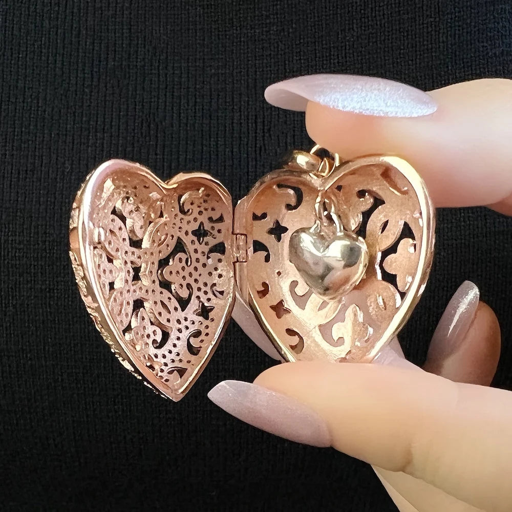 Rose Gold Plated Heart Locket in 925 Sterling Silver with Zircon Stones