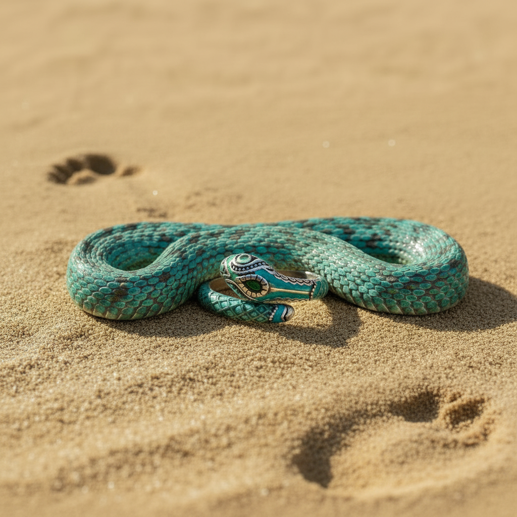 Tropical Mystic Snake Ring in 925 Sterling Silver with Zircons