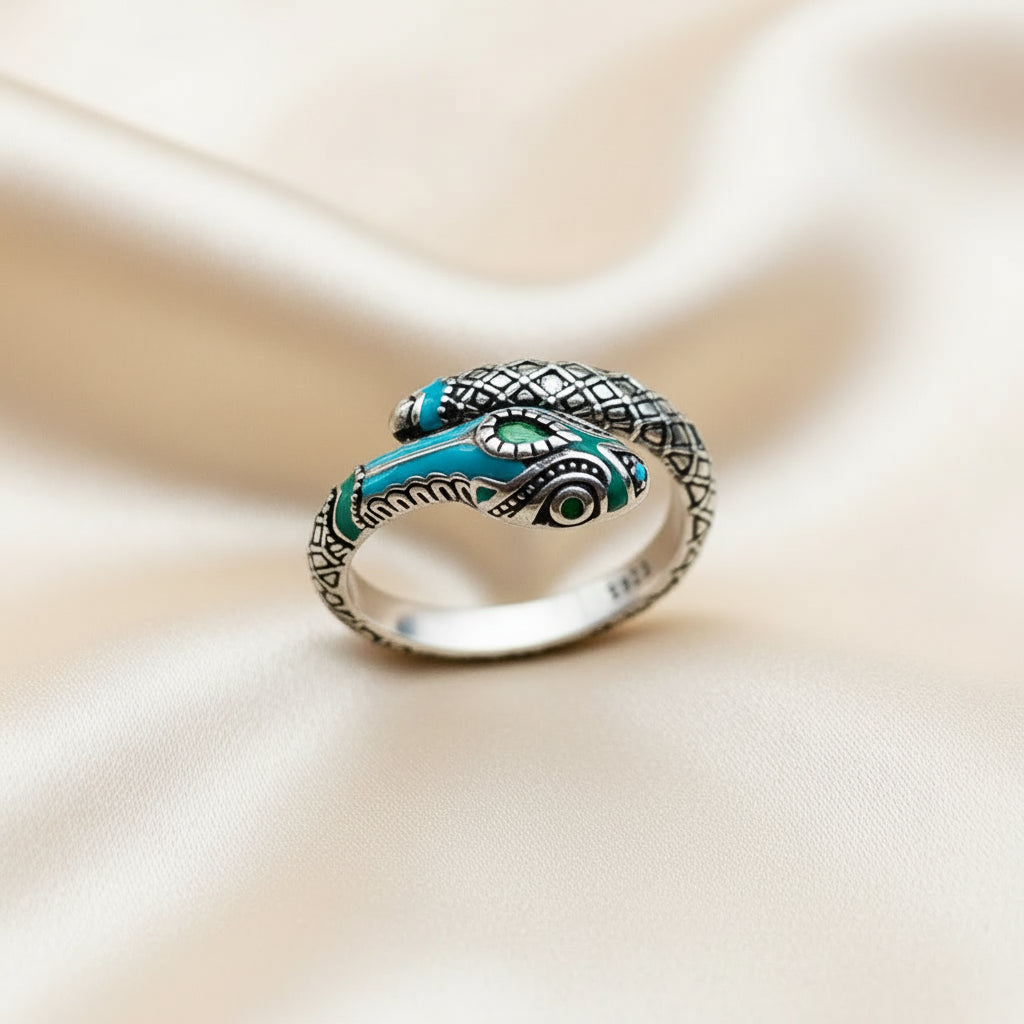 Tropical Mystic Snake Ring in 925 Sterling Silver with Zircons
