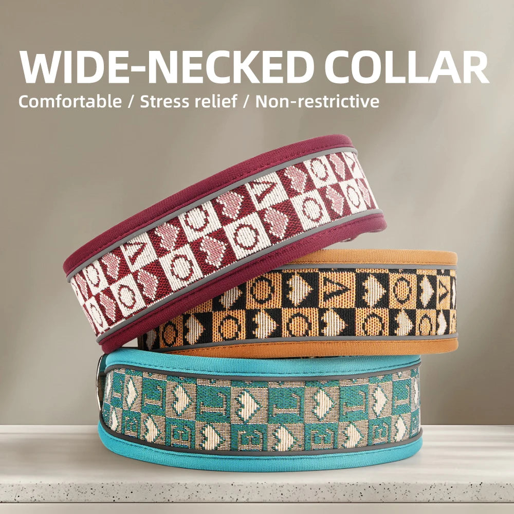 Wide Thick Reflective Mesh Fabric Breathable Dog Collar - No Neck Pressure, Non-Restrictive, Cool