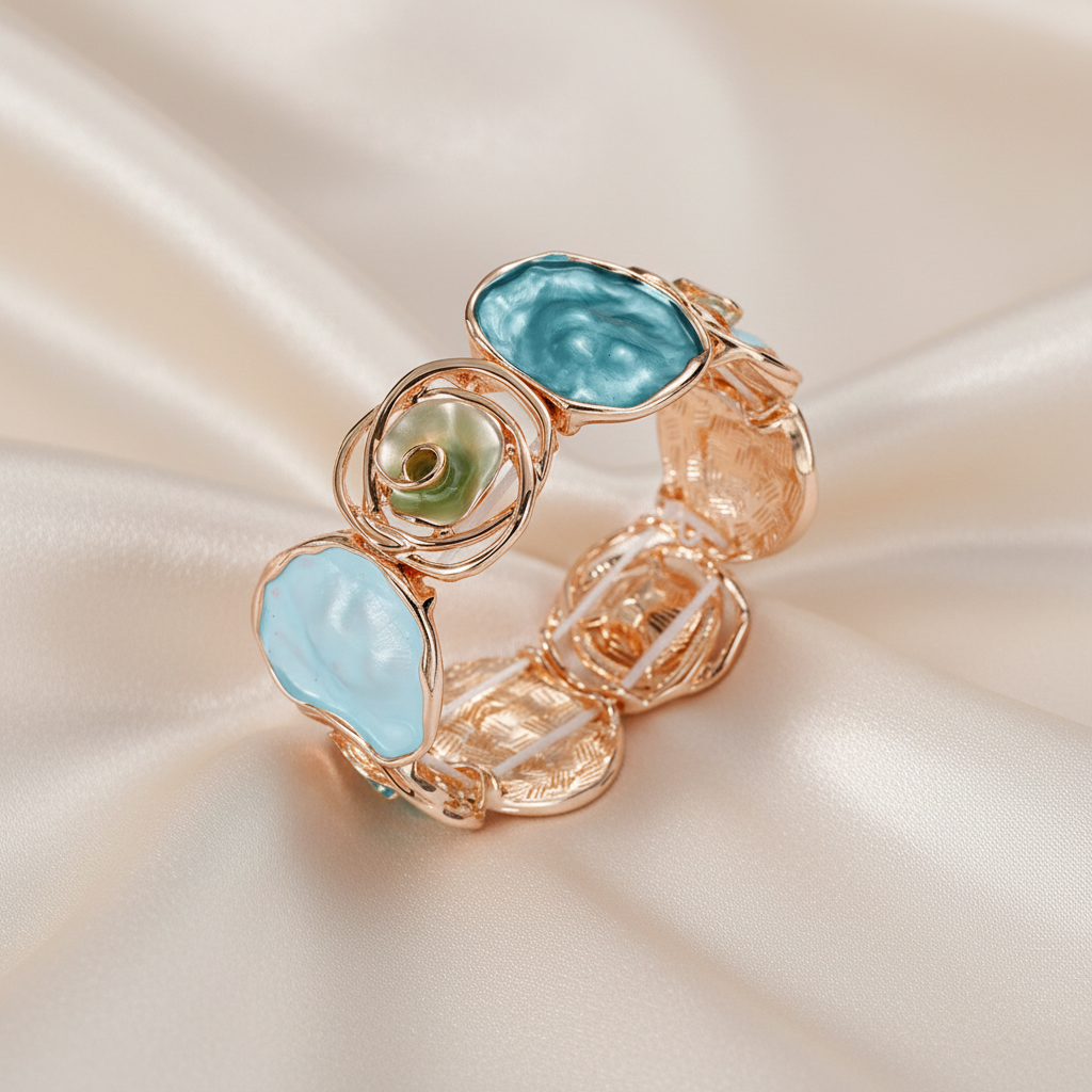 Large Colorful Ocean Inspired Zinc Alloy Bracelet - Boho, Bold, Modern