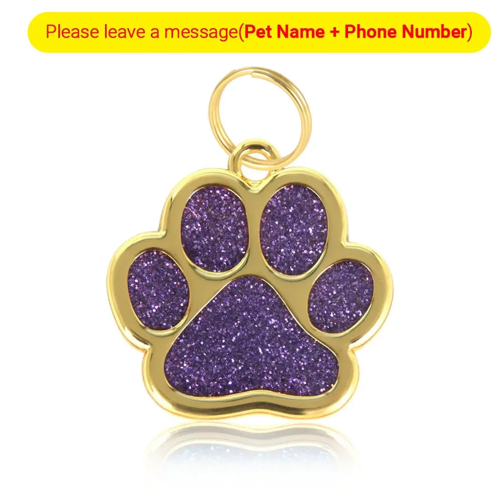 Gold Tone Stainless Steel Dog Cat Paw Print ID Name Tag