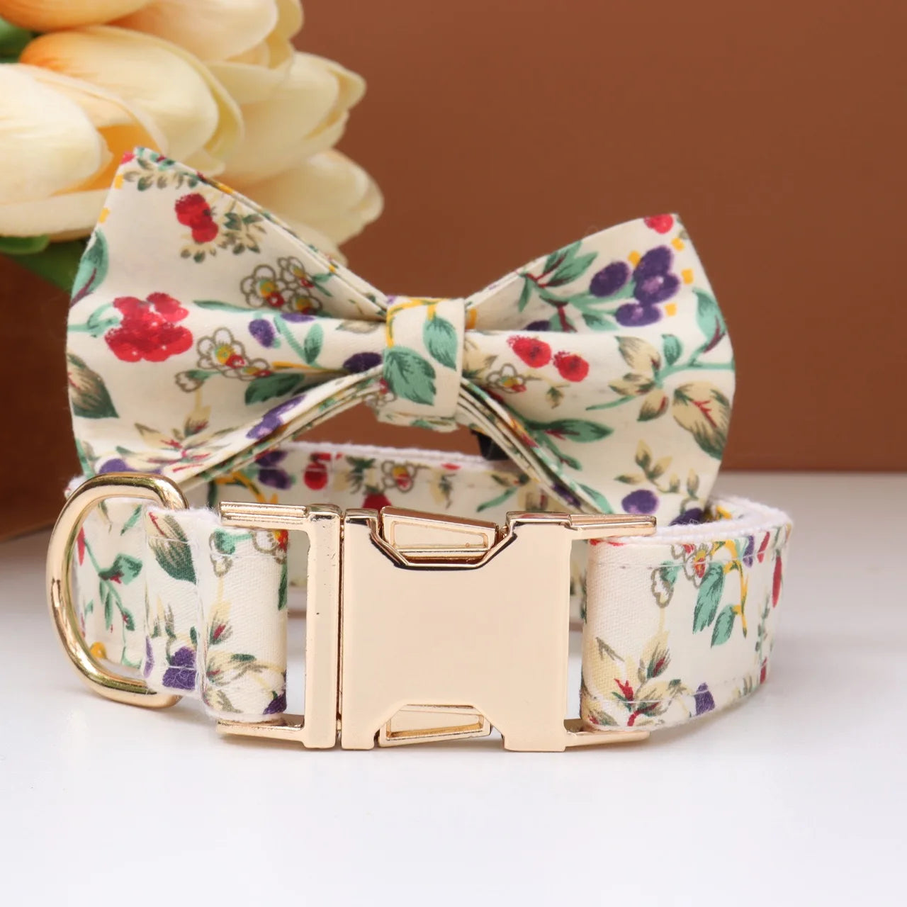 Elegant Fabric Customizable Dog Collar Set - Name Tag, Zinc Alloy Setting, Girly