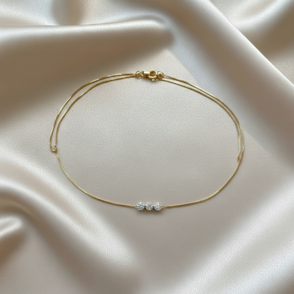 Delicate Cooper Necklace with Three Zircons