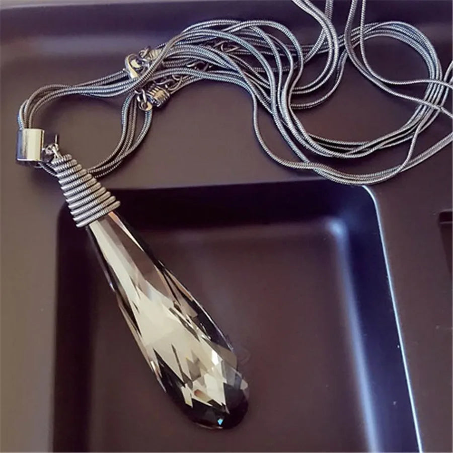Selection of Bold Long Alloy Necklaces with Large Crystal Pendants