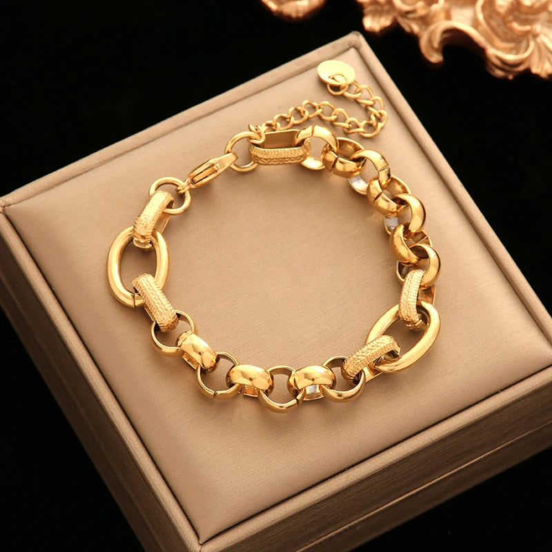 Choice of 18K Gold Plated Stainless Steel Thick Cuban Chain Bracelets - Bold, Statement