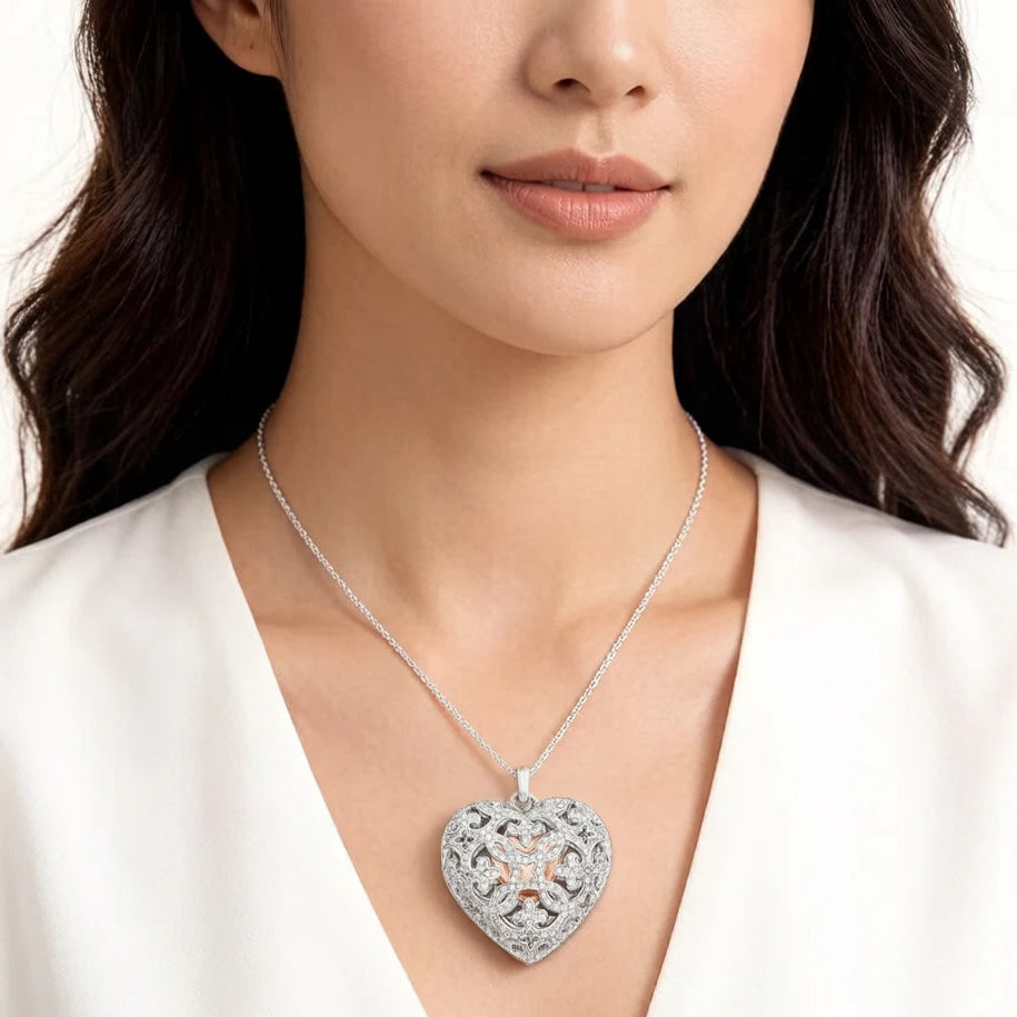Rose Gold Plated Heart Locket in 925 Sterling Silver with Zircon Stones