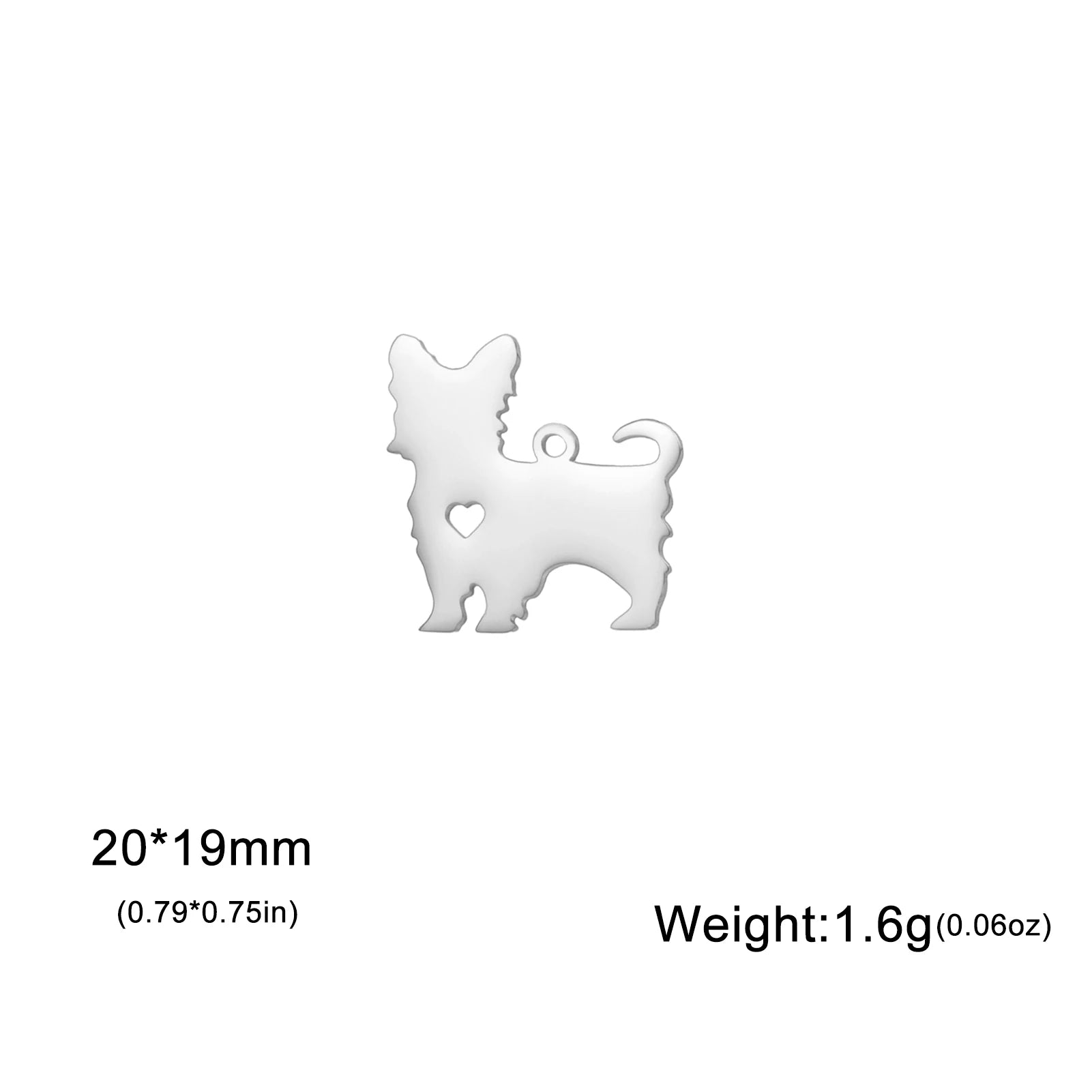 Covered Stainless Steel Dog & Wolf Charms with Cutout Hearts - For Bracelets & Necklaces