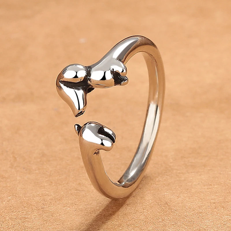 Silver Plated Copper Dachshund Sausage Dog Adjustable Ring