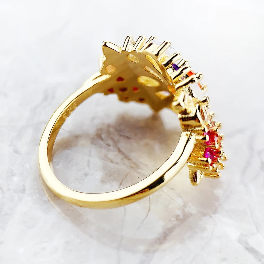 Daisy Flower Colorful Zircon Cocktail Ring in 925 Sterling Silver