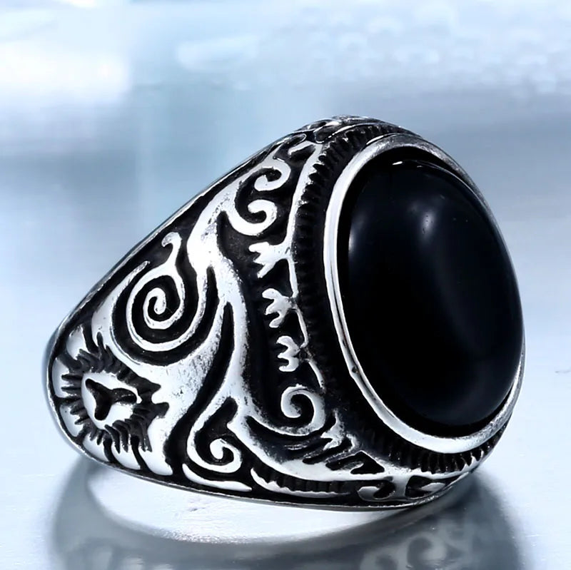Ancient Oval Tiger Eye Large Stone Bold Ring in Stainless Steel