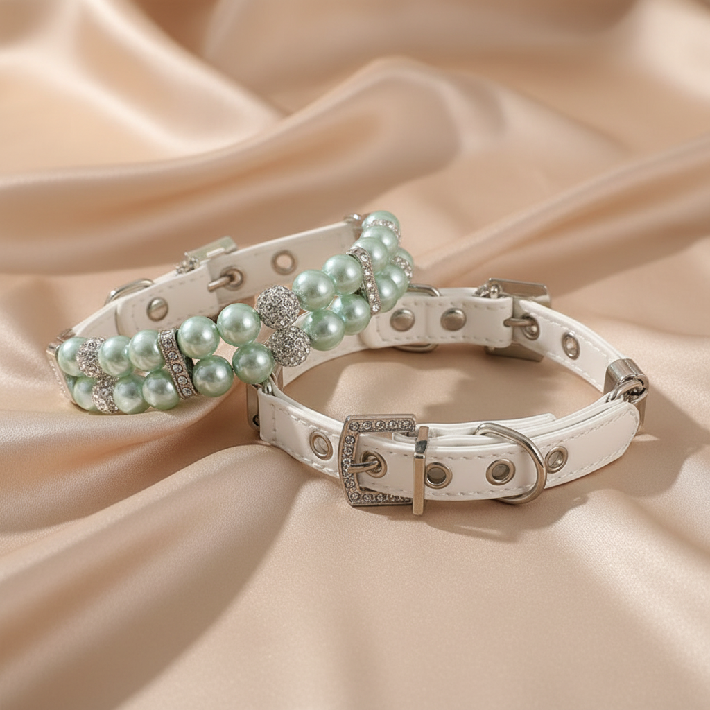 Fashionable Faux Pearl Crystals Adjustable Collar & Leash