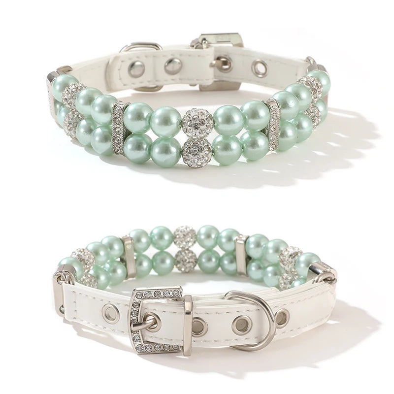 Fashionable Faux Pearl Crystals Adjustable Collar & Leash