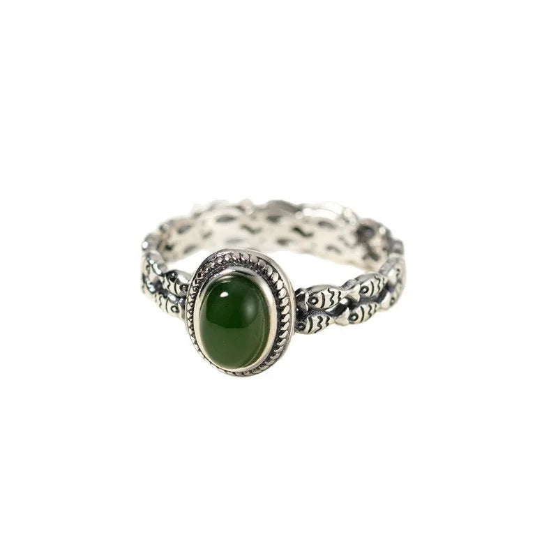 925 Sterling Silver Green Stone Adjustable Ring