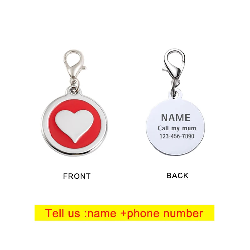Stainless Steel Heart Pet ID Tag Personalized Customized