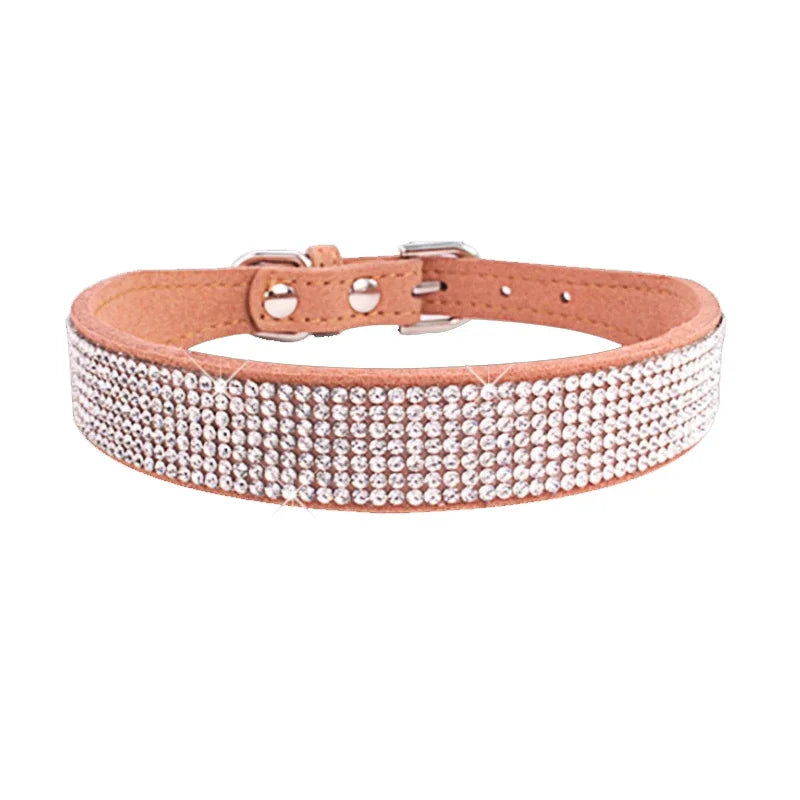 PU Leather Collars for Dogs with Zinc Alloy Buckle & Rhinestones