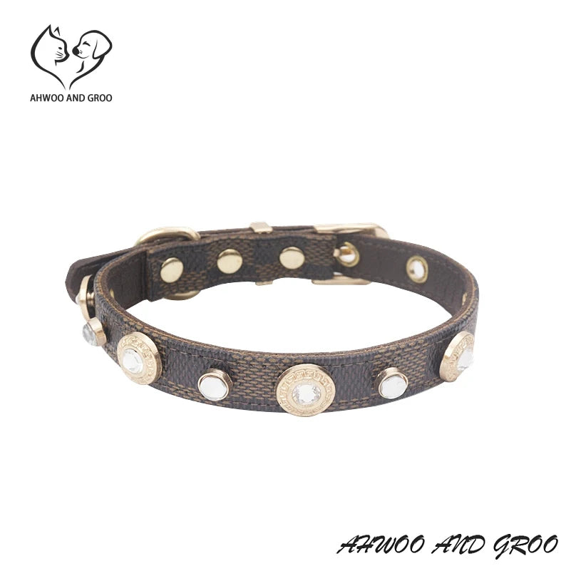 PU Leather Zinc Alloy Collar with Rhinestones & Clover Pendant