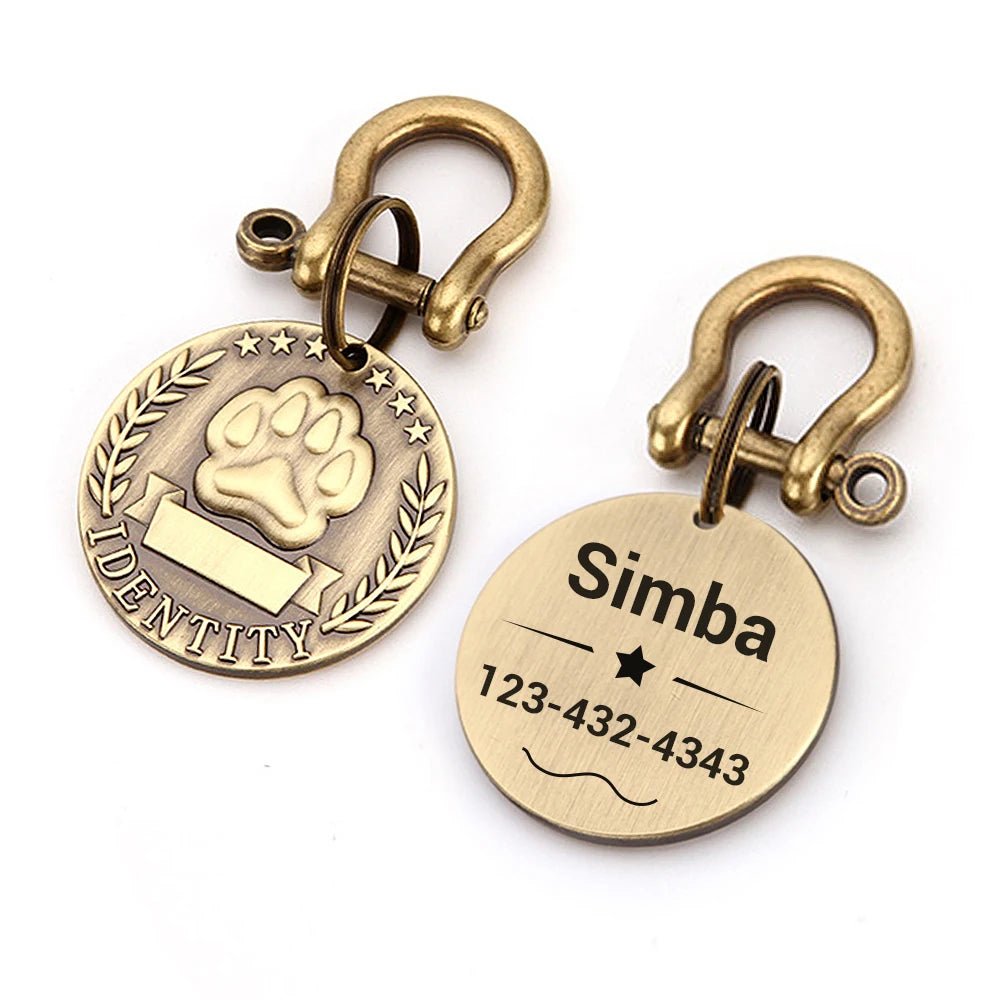 Copper Plated Stainless Steel Dog ID Name Address Tag Vintage Style