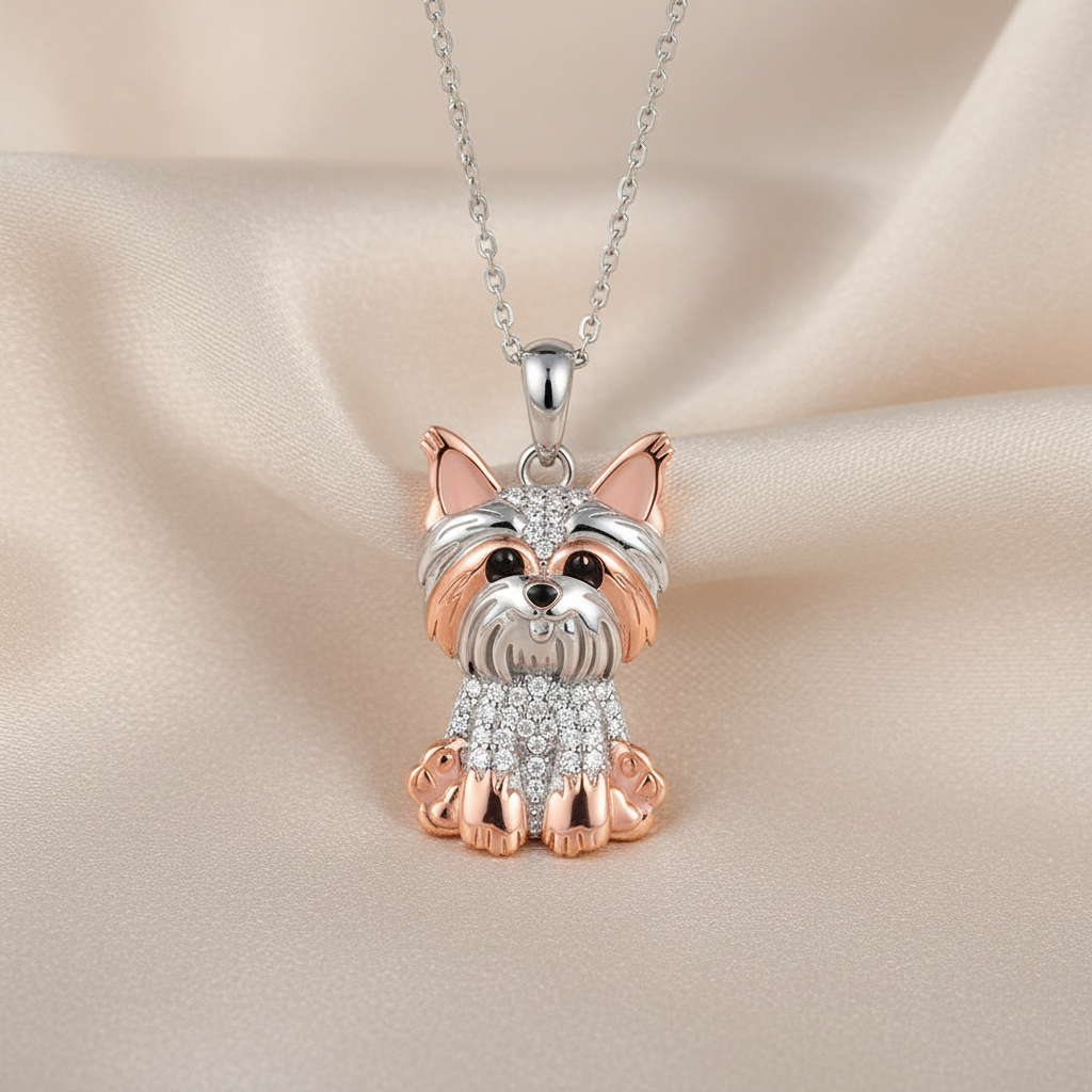 Cute Yorkshire Dog Pendant Necklace in Zinc Alloy + Comes in Several Colors