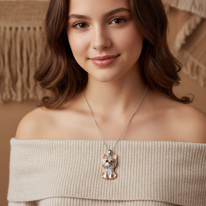 Cute Yorkshire Dog Pendant Necklace in Zinc Alloy + Comes in Several Colors