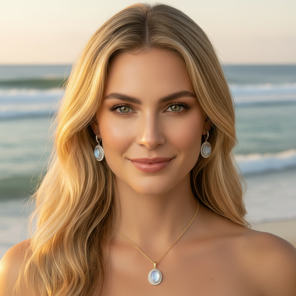 925 Sterling Silver Natural Moonstone Pendant & Earrings Set - Choose Your Stone