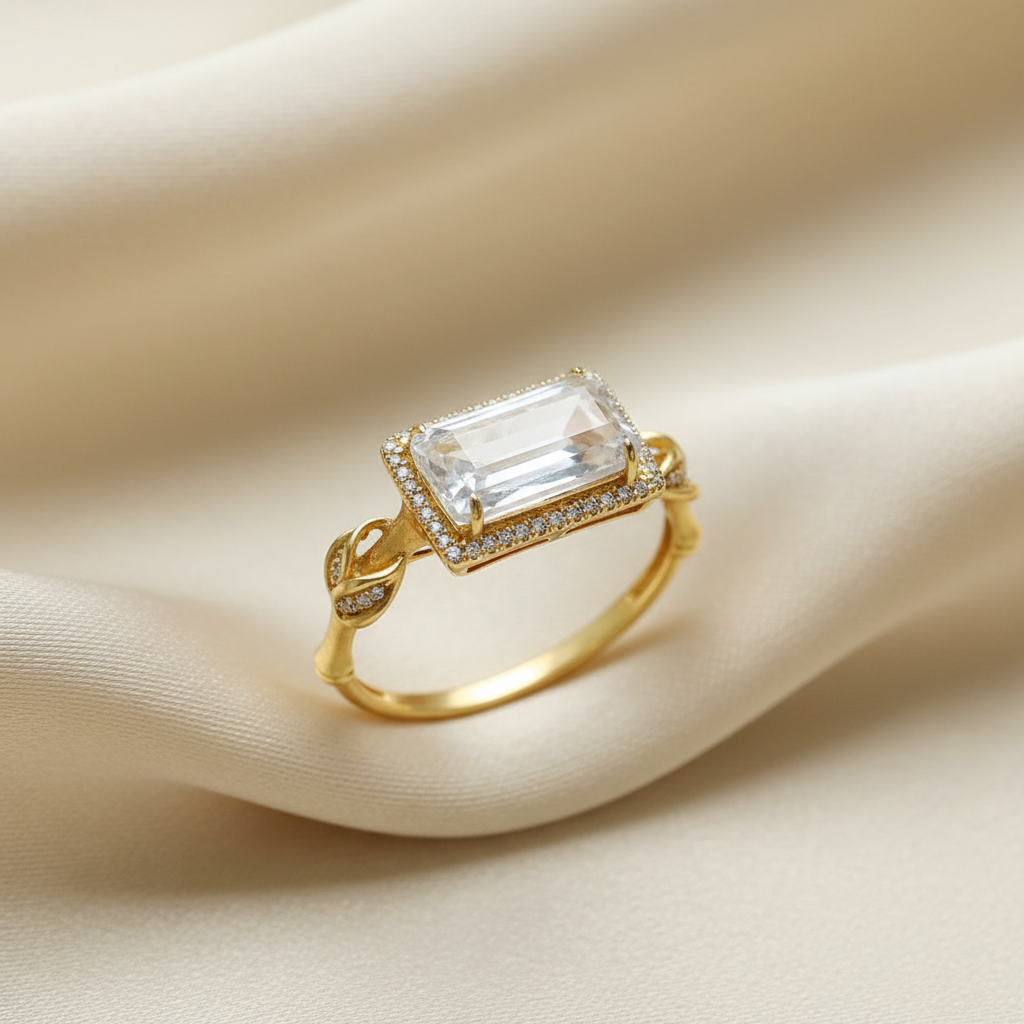 Antique Inspired Natural Ice Chalcedony Stone CZ Ring - Gold Plated, Adjustable, Unique