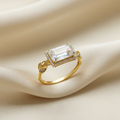 Antique Inspired Natural Ice Chalcedony Stone CZ Ring - Gold Plated, Adjustable, Unique