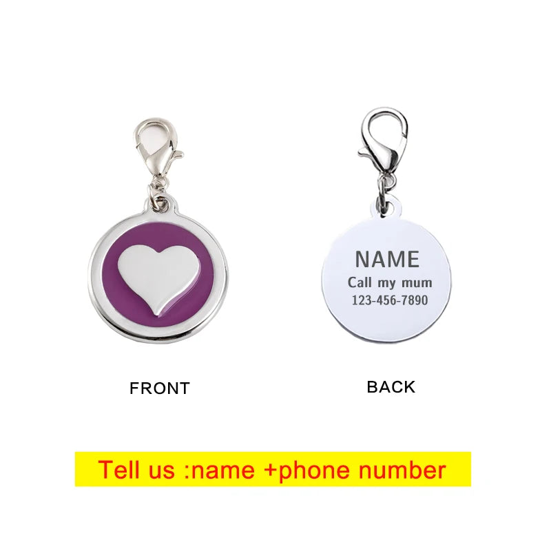 Stainless Steel Heart Pet ID Tag Personalized Customized