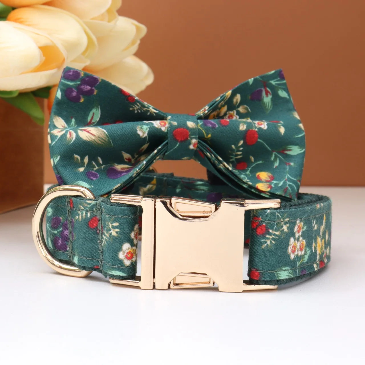 Elegant Fabric Customizable Dog Collar Set - Name Tag, Zinc Alloy Setting, Girly