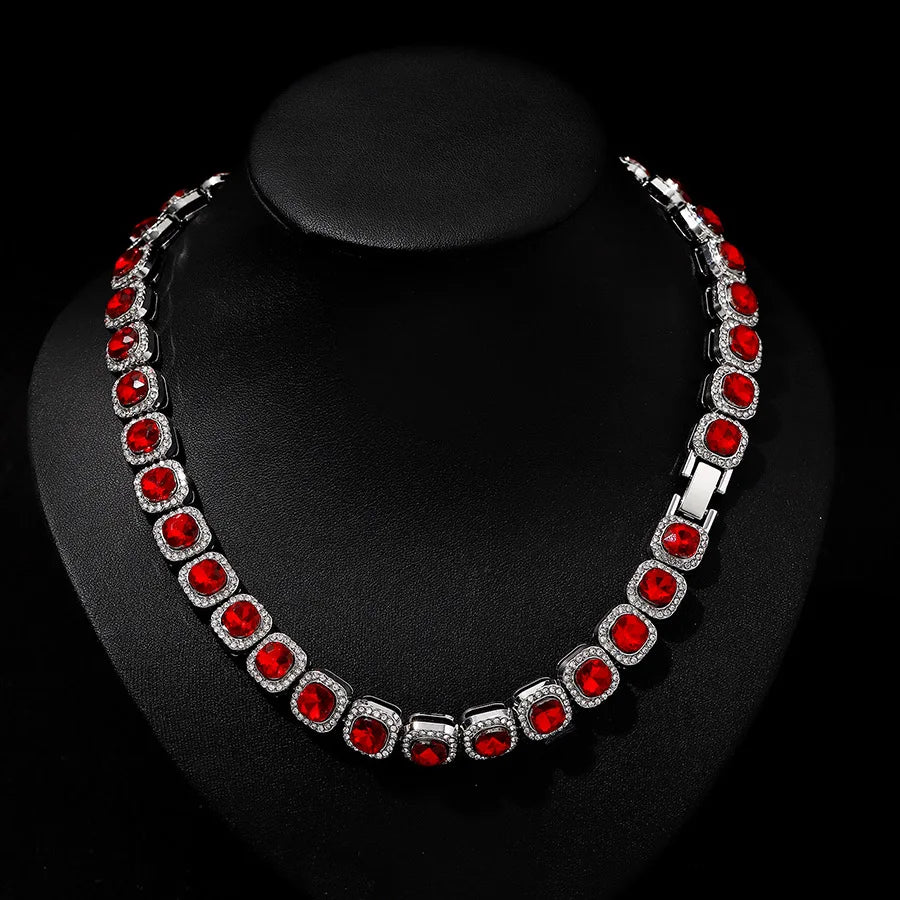 Owner & Pet Necklace Set with Large Square Rhinestones & CZ - Luxurious, Superstar, Red Carpet
