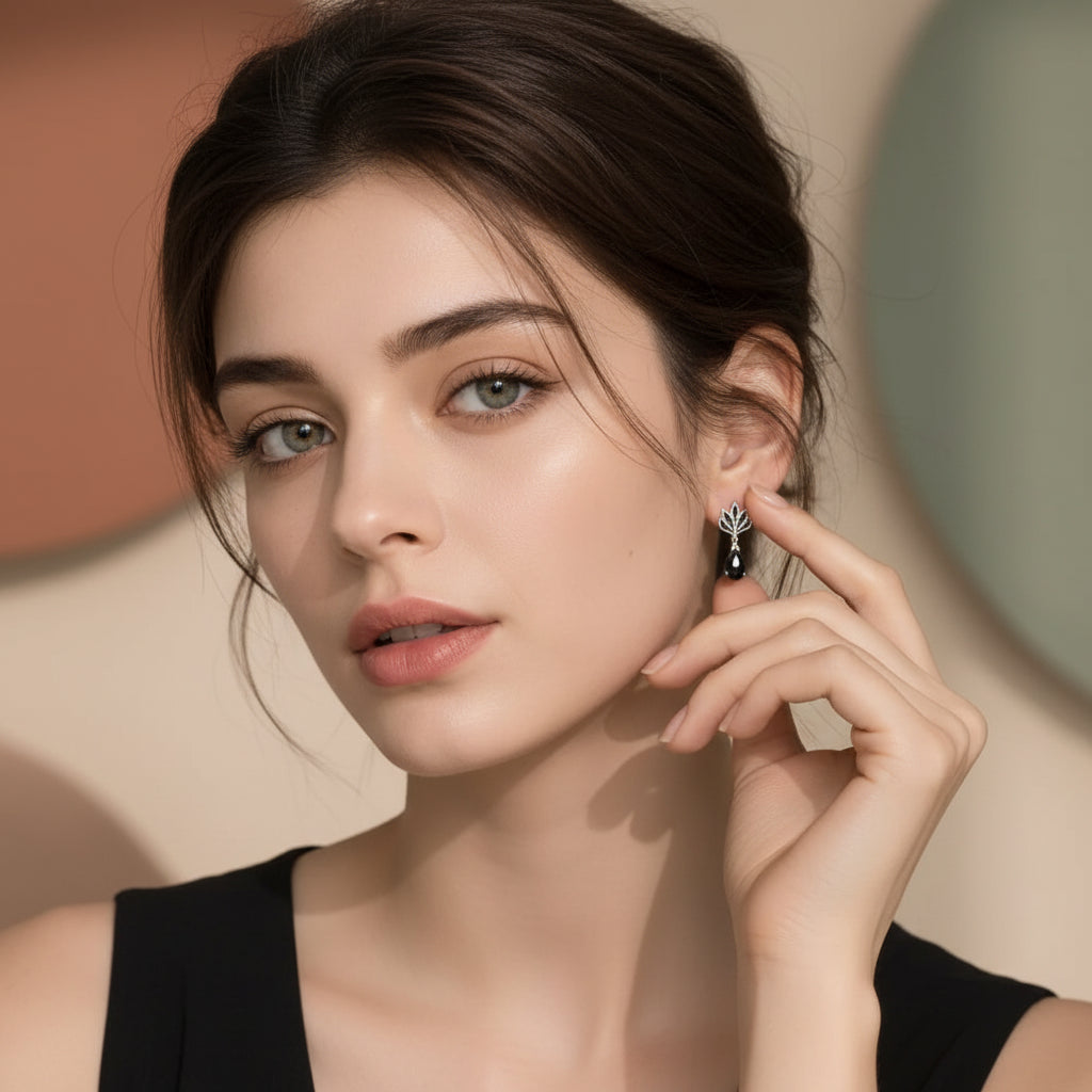 Black Flame Water Drop Earrings in 925 Sterling Silver with Zircons