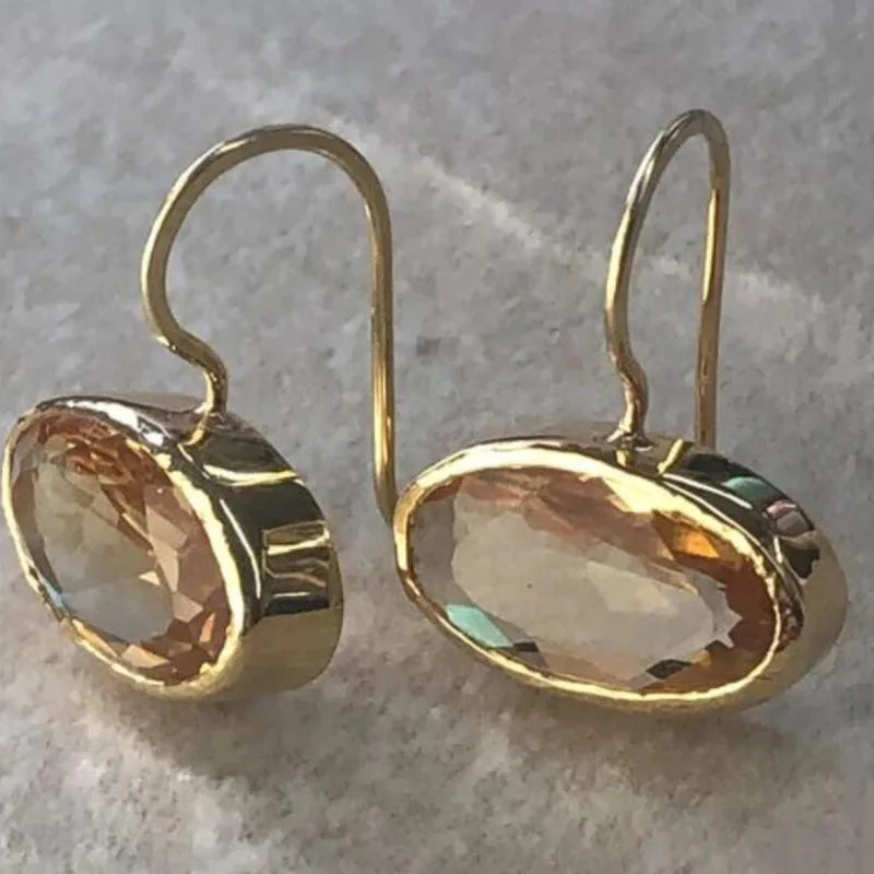 Bold Oval Champagne Stone Dangle Alloy Earrings