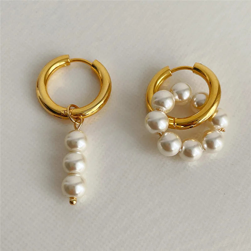 Choice of Asymmetric Zinc Alloy Earrings with Faux Pearls or CZ Stones