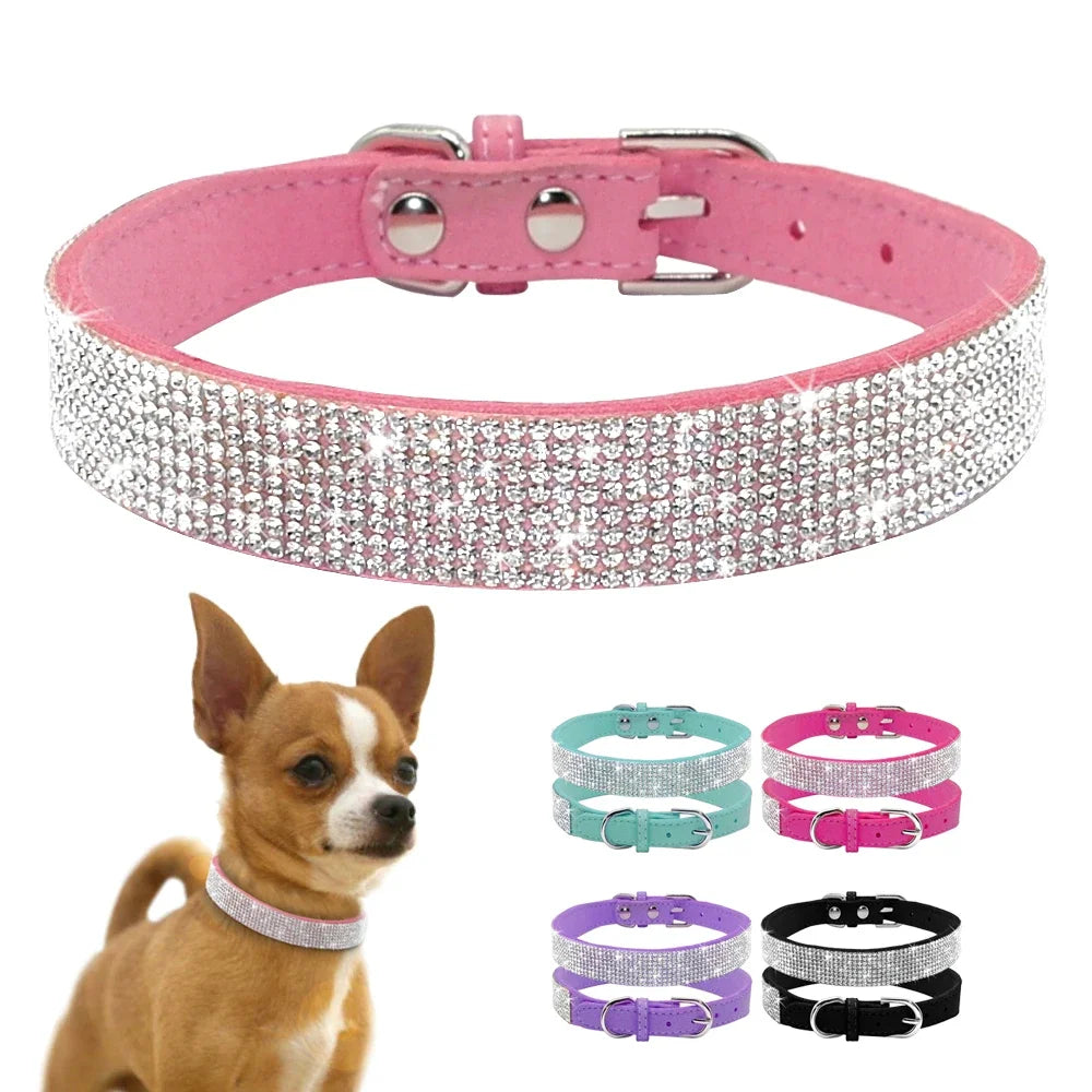 PU Leather Collars for Dogs with Zinc Alloy Buckle & Rhinestones
