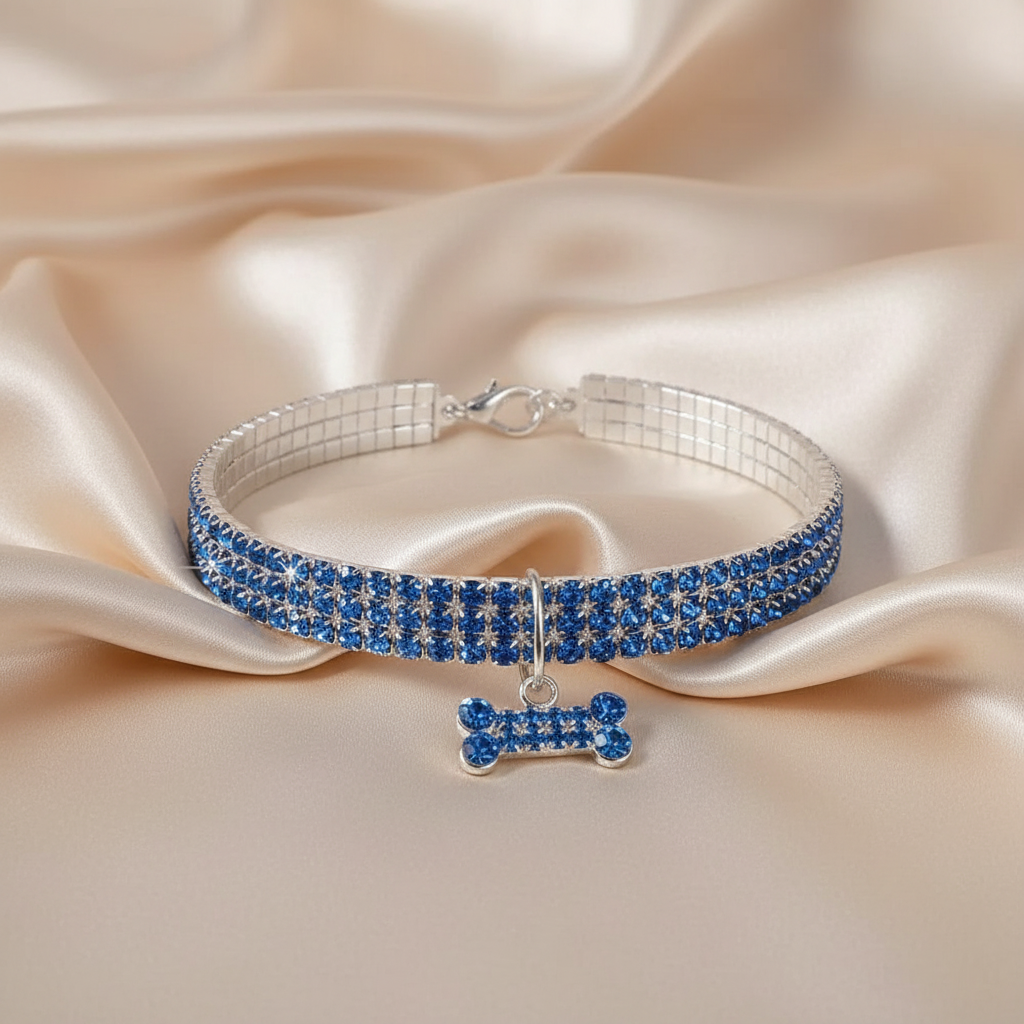Bling Bone Pendant Collar, Pink/Blue/Silver
