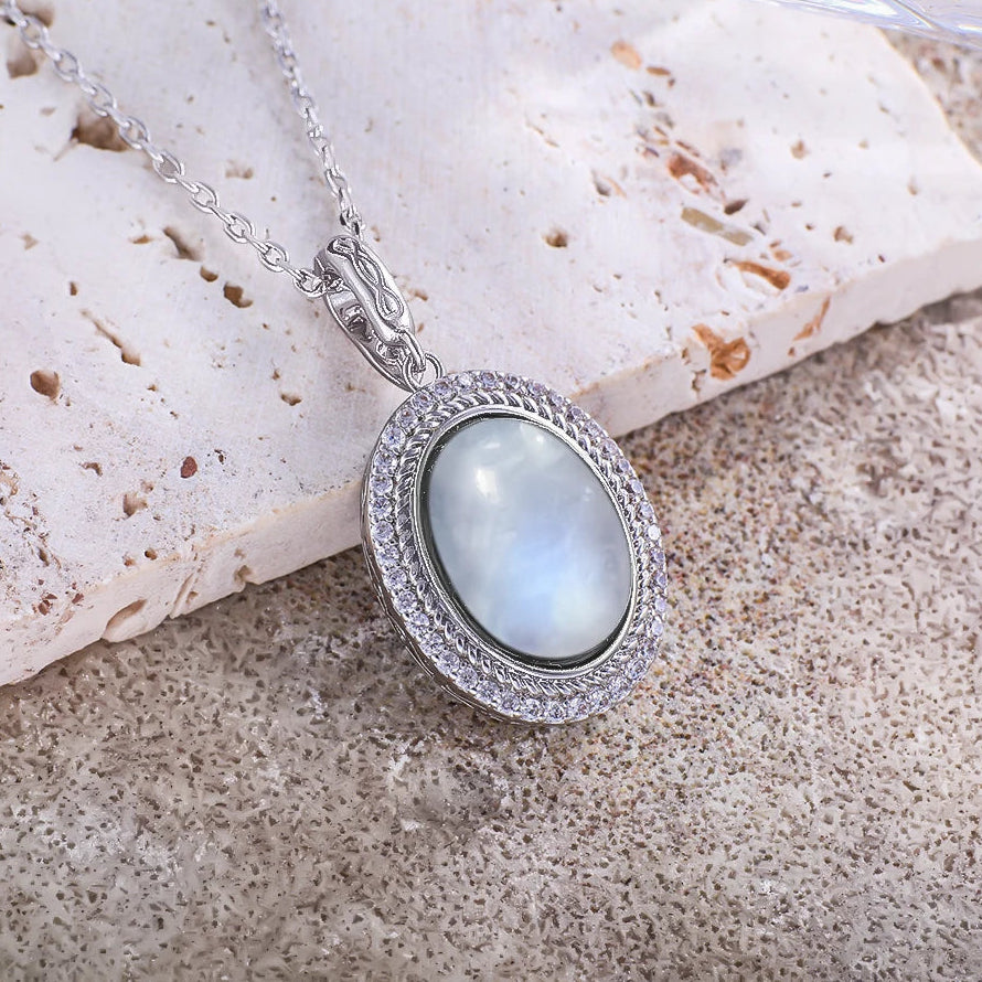 925 Sterling Silver Natural Moonstone Pendant & Earrings Set