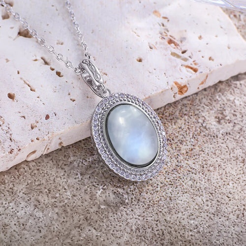 925 Sterling Silver Natural Moonstone Pendant & Earrings Set
