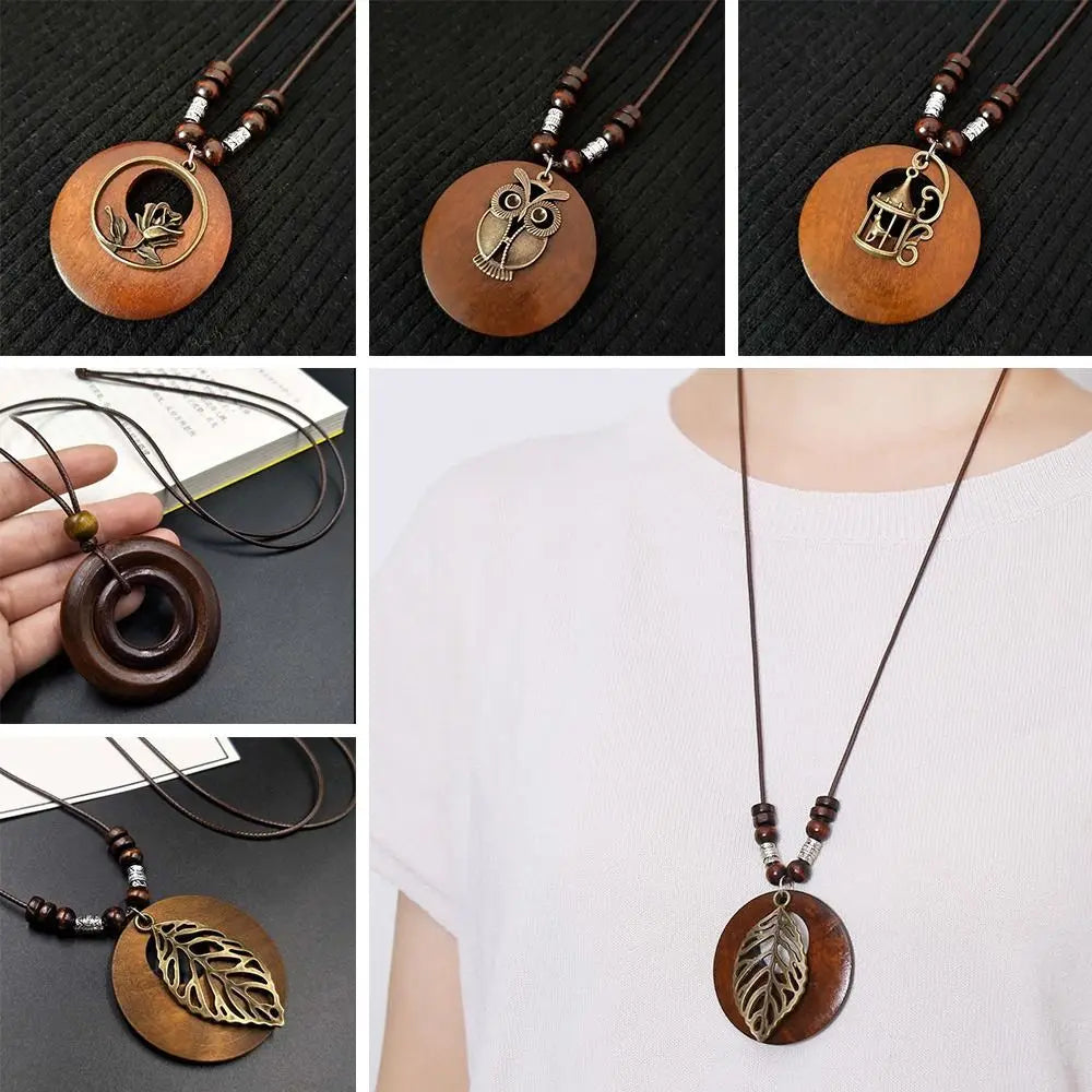 Retro Wooden Pendant Aluminum Alloy Chain Necklace Selection
