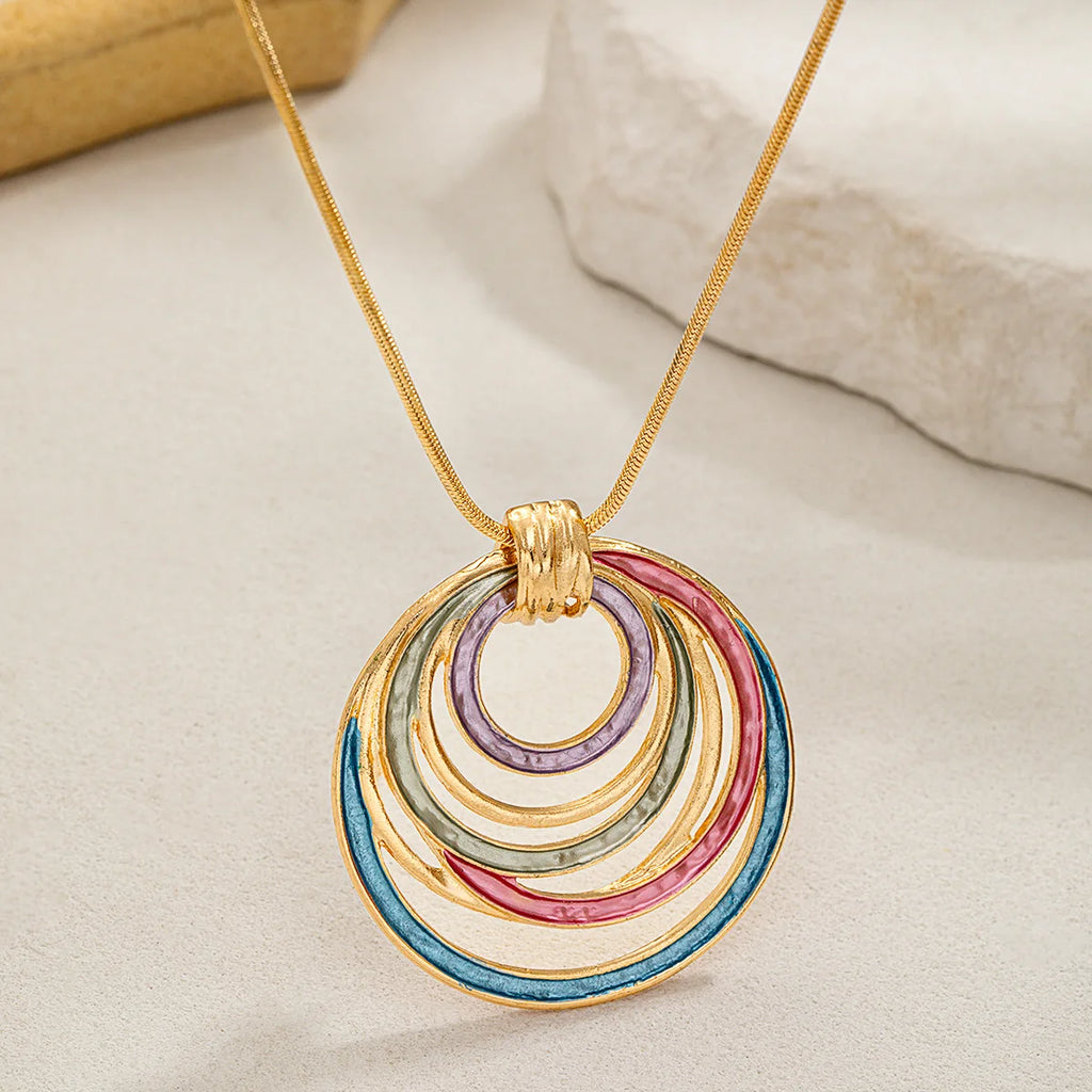Bohemian Circular Multi-layer, Multi-color Zinc Alloy Pendant Necklace