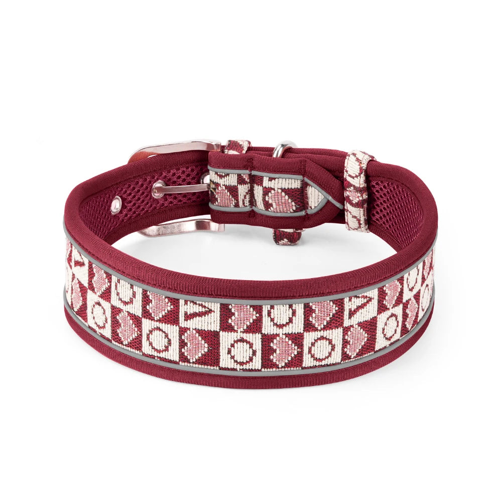 Wide Thick Reflective Mesh Fabric Breathable Dog Collar - No Neck Pressure, Non-Restrictive, Cool
