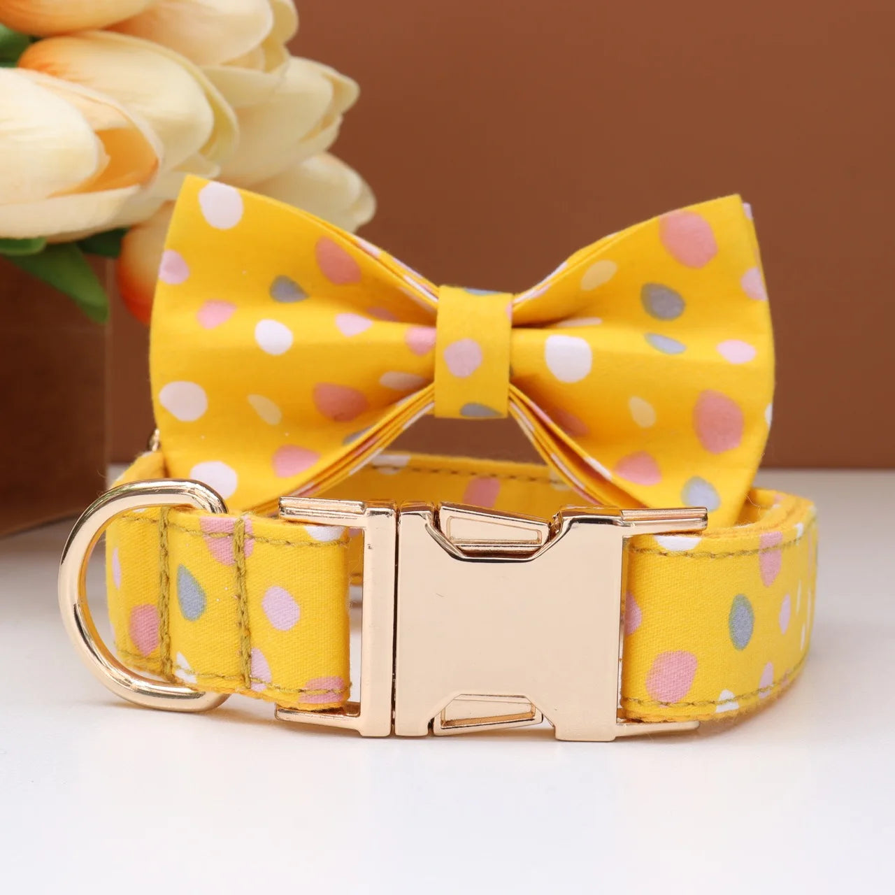 Elegant Fabric Customizable Dog Collar Set - Name Tag, Zinc Alloy Setting, Girly