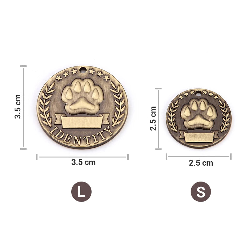 Copper Plated Stainless Steel Dog ID Name Address Tag Vintage Style