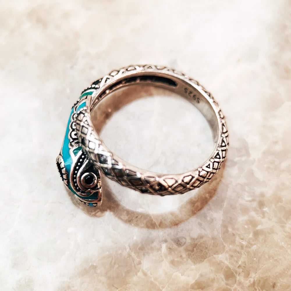 Tropical Mystic Snake Ring in 925 Sterling Silver with Zircons