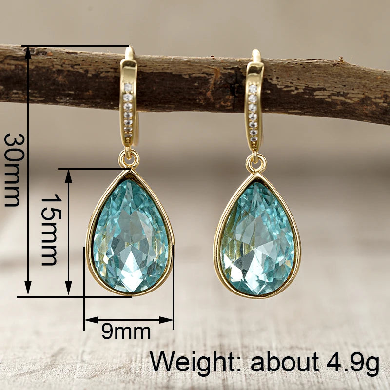 Ocean Blue CZ Cooper Drop Earrings